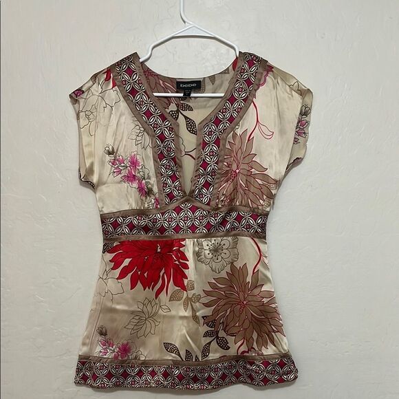 Y2K Bebe Silk Women's Floral Design Multi Color Top Boho Feminine Retro - Picture 1 of 8